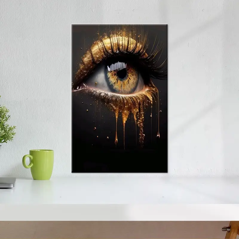 Golden Crying Eye Canvas: エレガントでカラフルなアイデザインプリント