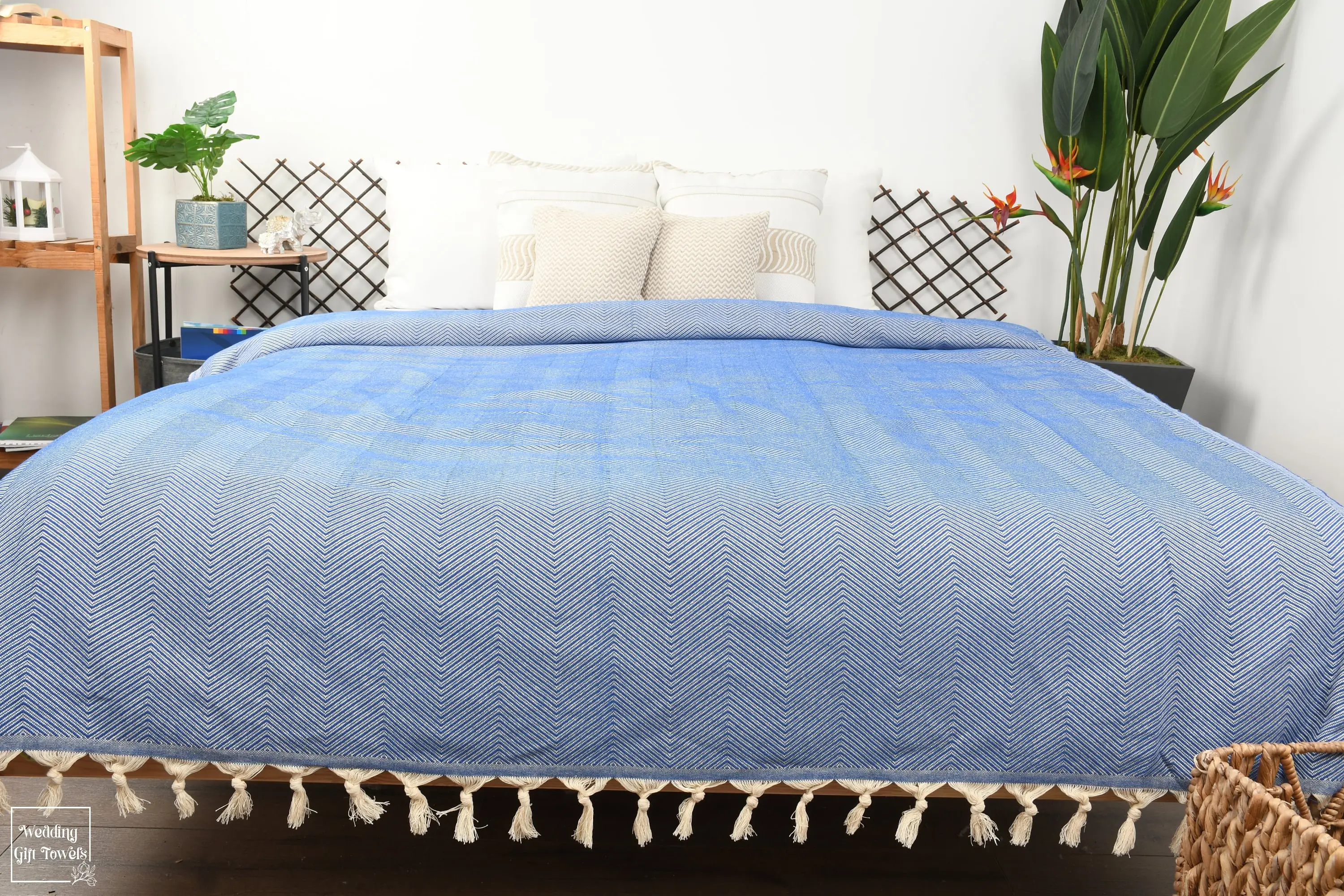 Bachelorette Party Personalized Cotton Zig Zag Blanket, Beige Chevron, 67x83 - 1