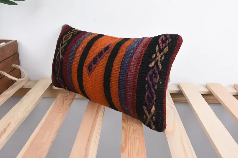 Ethnical Kilim Rug Pillow, Handwoven Pillow Cover Pillow Case, Pillow Case, Boho Pillow Sham Cover, 8x16 Orange Cushion Cover, Turkish Kilim Pillow - 5