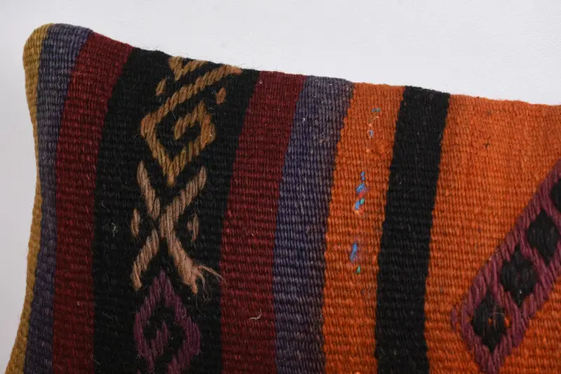 Ethnical Kilim Rug Pillow, Handwoven Pillow Cover Pillow Case, Pillow Case, Boho Pillow Sham Cover, 8x16 Orange Cushion Cover, Turkish Kilim Pillow - 2