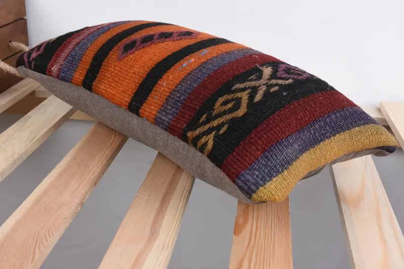 Ethnical Kilim Rug Pillow, Handwoven Pillow Cover Pillow Case, Pillow Case, Boho Pillow Sham Cover, 8x16 Orange Cushion Cover, Turkish Kilim Pillow - 6