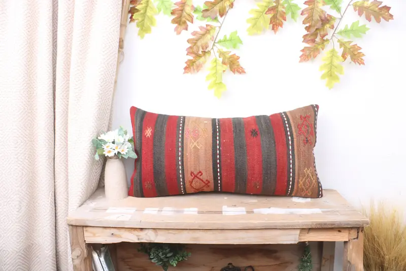 Cushion Cover, Decorative Pillow Cover, Kilim Pillow, 12x24 Red Cushion, Hippie Throw Cushion Cover, Interior Designer Pillow, Pillow for Sofa - 1
