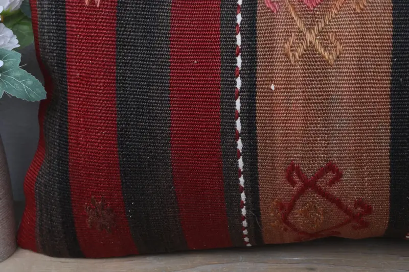 Cushion Cover, Decorative Pillow Cover, Kilim Pillow, 12x24 Red Cushion, Hippie Throw Cushion Cover, Interior Designer Pillow, Pillow for Sofa - 3