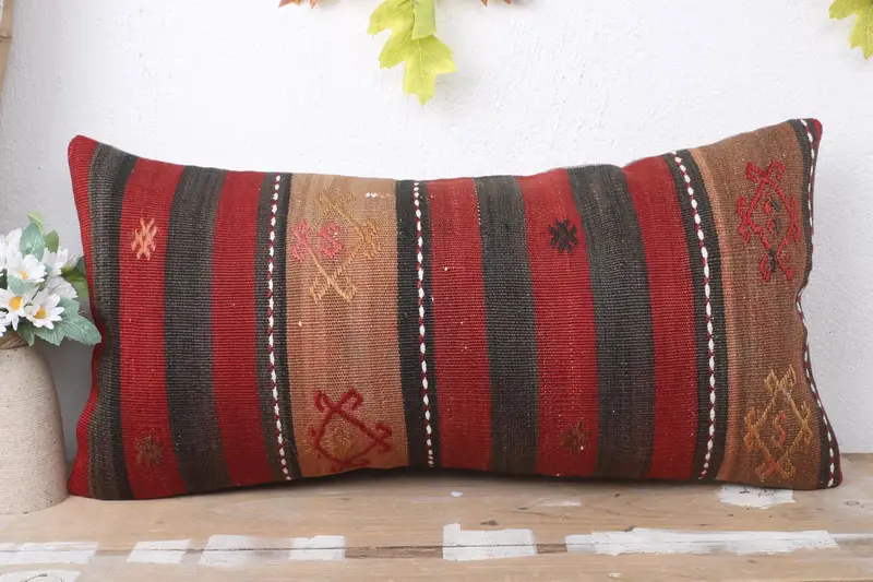Cushion Cover, Decorative Pillow Cover, Kilim Pillow, 12x24 Red Cushion, Hippie Throw Cushion Cover, Interior Designer Pillow, Pillow for Sofa - 2
