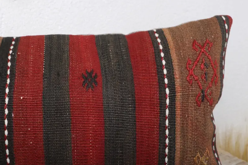 Cushion Cover, Decorative Pillow Cover, Kilim Pillow, 12x24 Red Cushion, Hippie Throw Cushion Cover, Interior Designer Pillow, Pillow for Sofa - 5