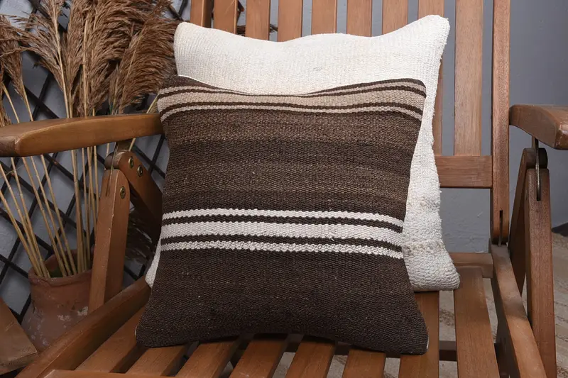 Ethnic Throw Pillow Case, Interior Designer Pillow, Pillow Cover, Natural Cushion Cover, Turkish Pillow, 12x12 Brown Pillow Cover, Antique Pillows - 3