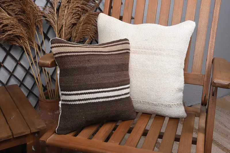 Ethnic Throw Pillow Case, Interior Designer Pillow, Pillow Cover, Natural Cushion Cover, Turkish Pillow, 12x12 Brown Pillow Cover, Antique Pillows - 2