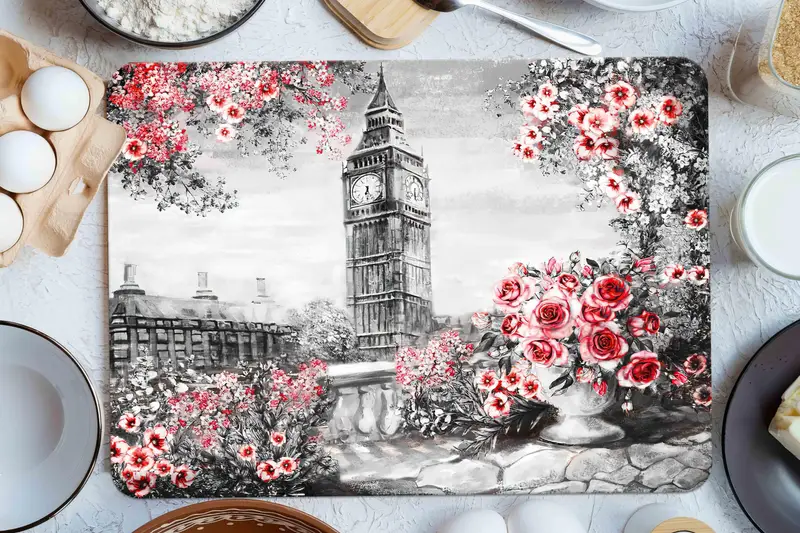 London Cityscape ガラスまな板 滑り止め足付き