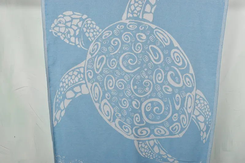 Turquoise Towel Handcrafted Organic Cotton/Linen, 40x71 Inches