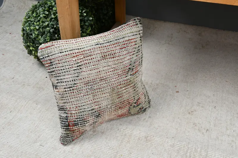 Pillow Case, Ethnical Kilim Rug Pillow, Vintage Kilim Pillow, Luxury Pillow Case, 12x12 Beige Pillow Cover, Boho Pillow - 7