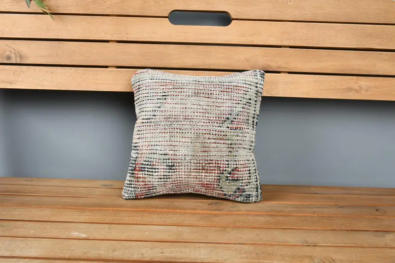 Pillow Case, Ethnical Kilim Rug Pillow, Vintage Kilim Pillow, Luxury Pillow Case, 12x12 Beige Pillow Cover, Boho Pillow - 6