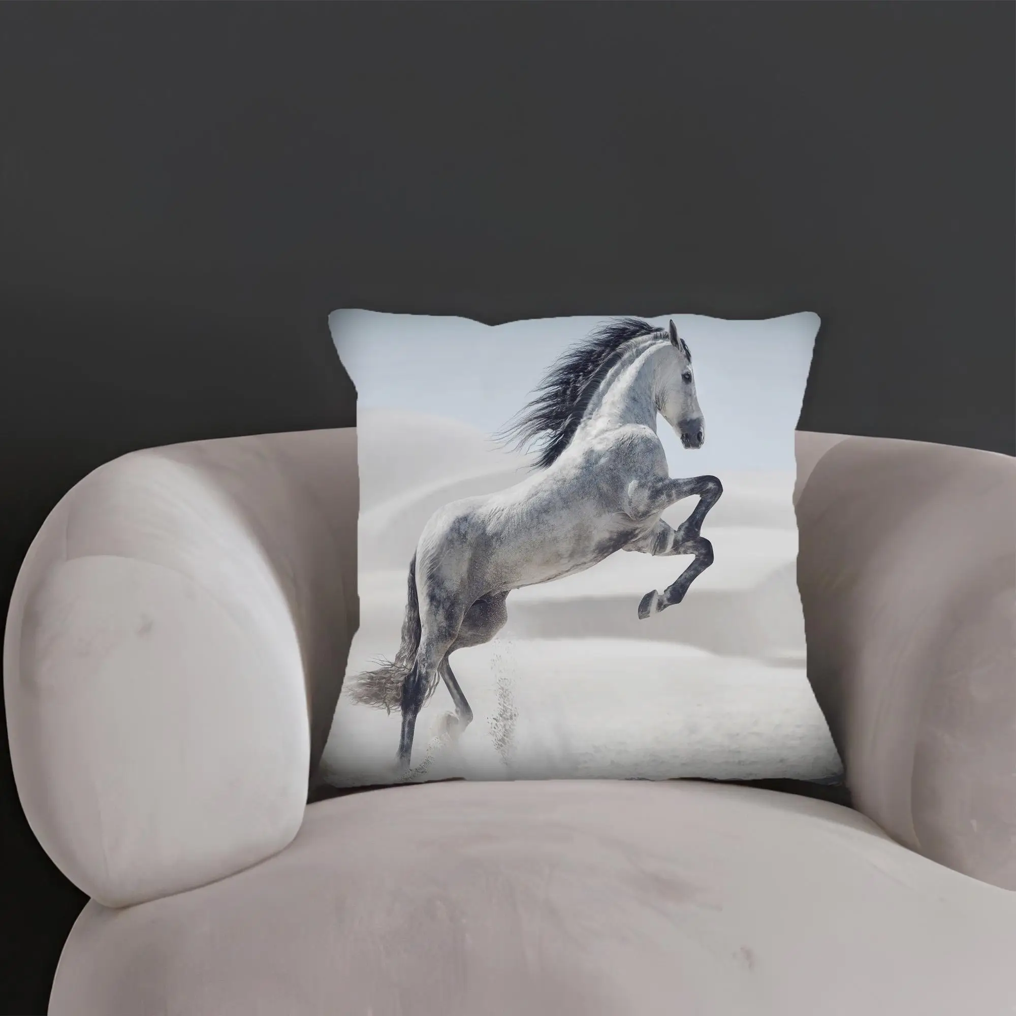 Horse Print Pillow: White Stallion Home Decor Accent - 1