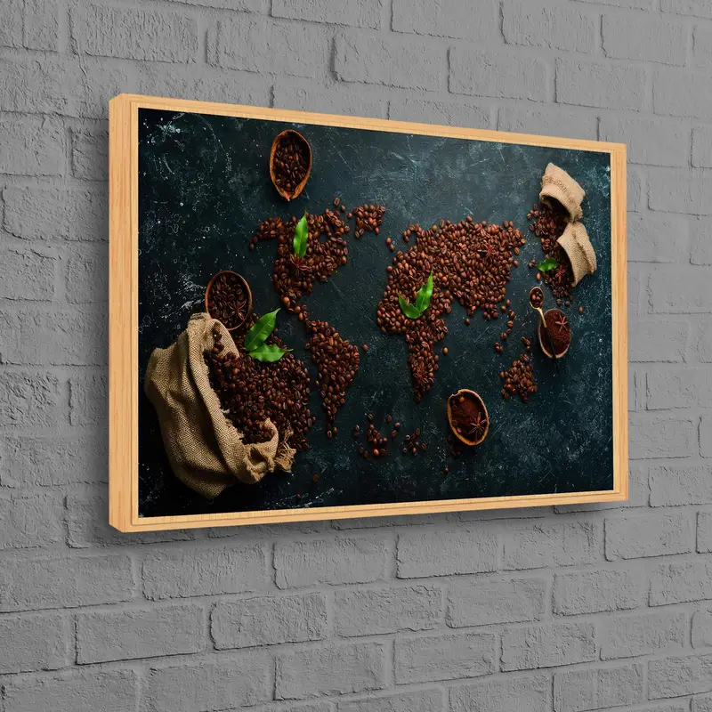 芸術的な世界地図コーヒーキャンバス: エレガントなキッチン装飾