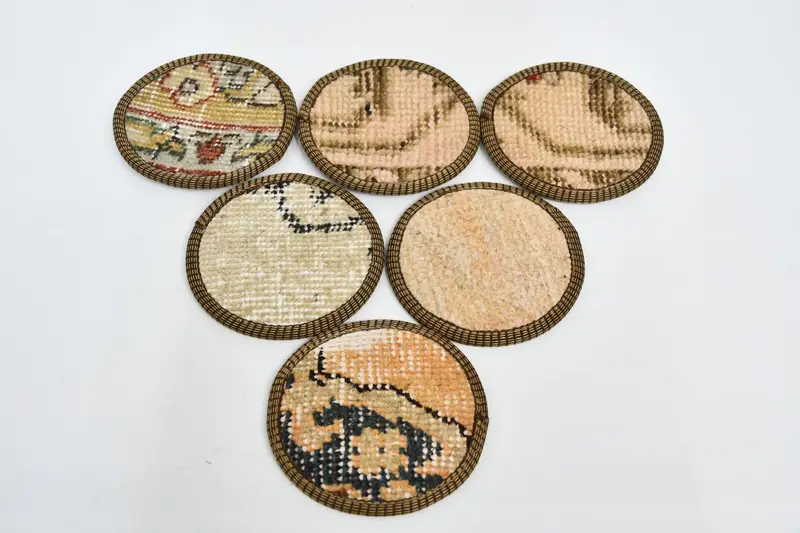 Posavasos Kilim rosas y bronce, posavasos de diseño étnico únicos