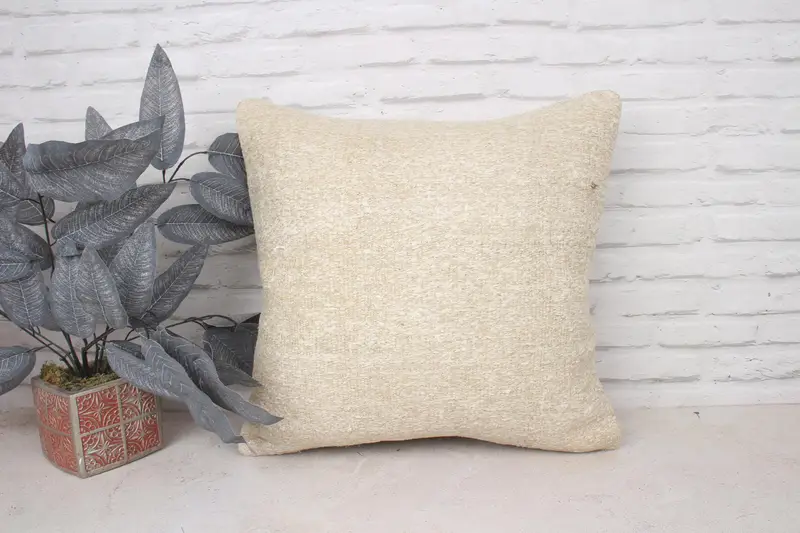 Turkish Kilim Pillow, 20x20 Beige Pillow Sham, Kilim Rug Pillow Cover, Kilim Pillow Cover, Pillow Case, Vintage Pillow, Designer Throw Pillow Cover - 1