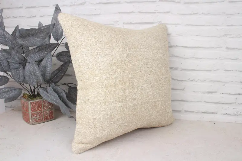 Turkish Kilim Pillow, 20x20 Beige Pillow Sham, Kilim Rug Pillow Cover, Kilim Pillow Cover, Pillow Case, Vintage Pillow, Designer Throw Pillow Cover - 3