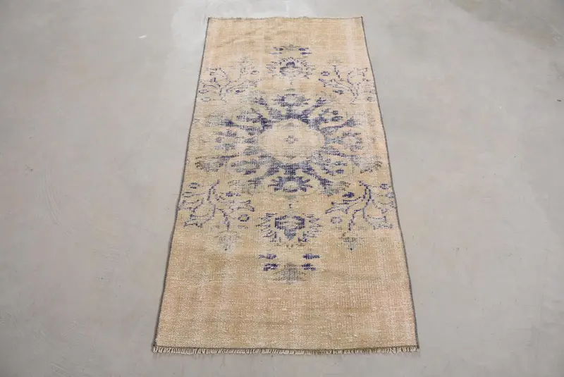 Vintage 2.3x4.8 ft Rug, Small Turkish Rug, Beige Blue Floral Rug - 1