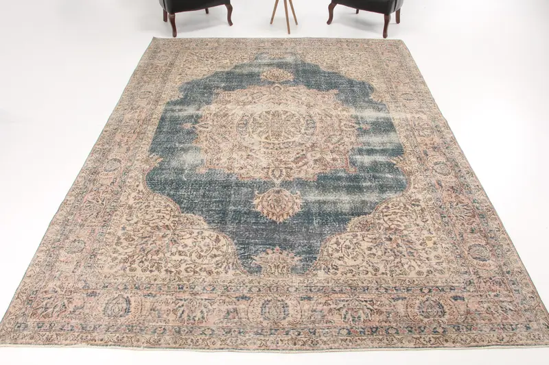 Turkish 8.6x11.8 ft Rug, Oversize Vintage Rug, Blue Brown Oriental Rug - 1
