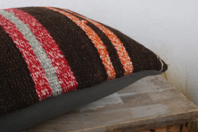 Turkish Kilim Pillow, Vintage Kilim Throw Pillow, 12x24 Brown Cushion Cover, Pillow Cover, Turkish Pillow, Ottoman Pillow Case - 6