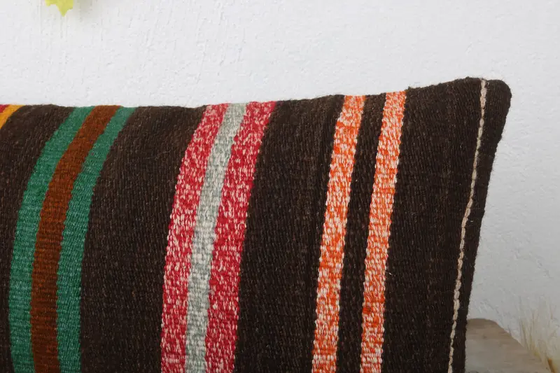 Turkish Kilim Pillow, Vintage Kilim Throw Pillow, 12x24 Brown Cushion Cover, Pillow Cover, Turkish Pillow, Ottoman Pillow Case - 5