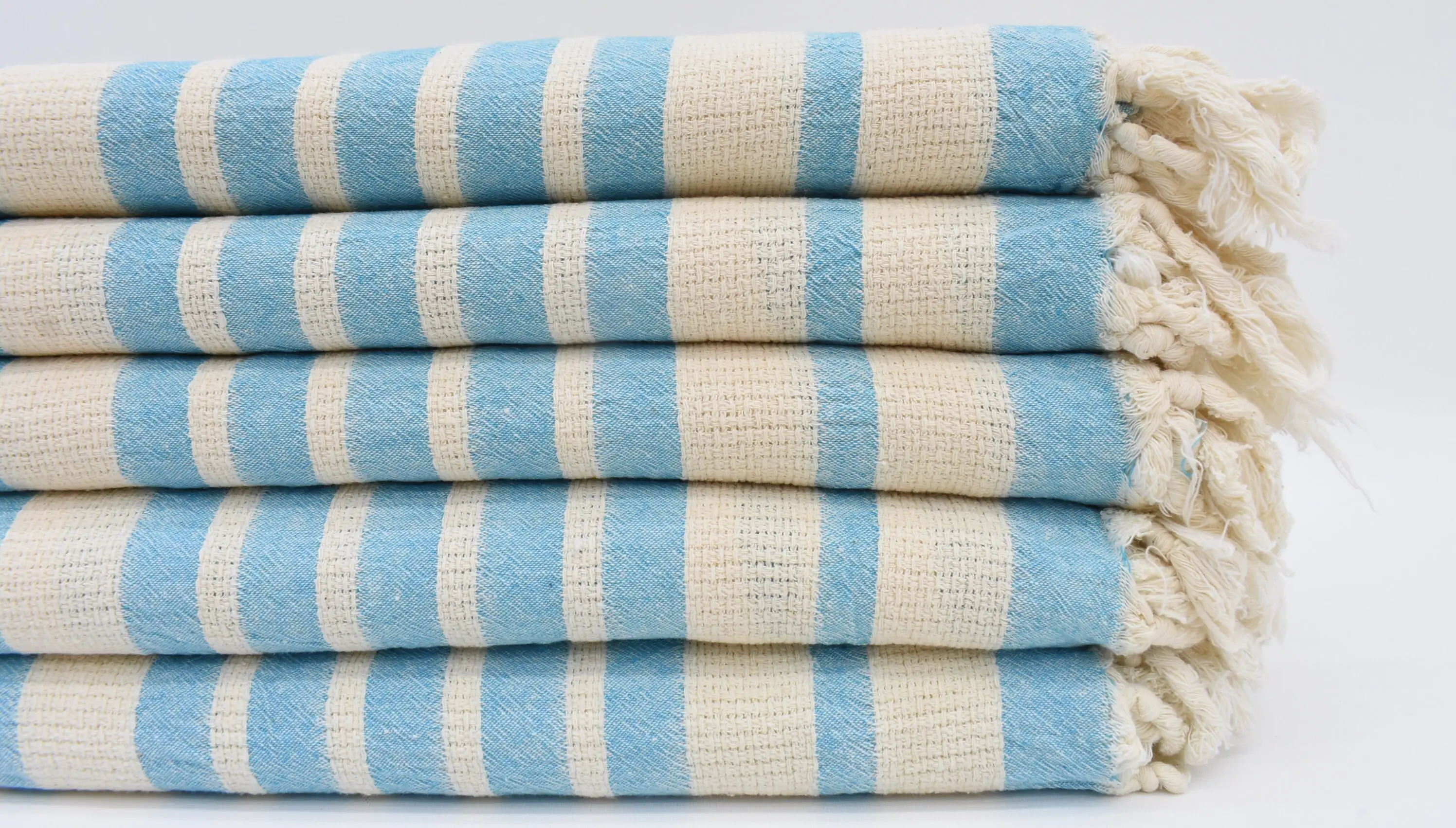 Personalized Turkish Towel Blue Turquoise Stripes, 70x34 Inches - 1