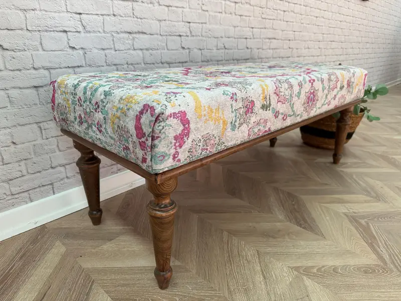 Juego de otomanas modulares inspiradas en Kilim, otomana en mezcla de lana azul y rosa