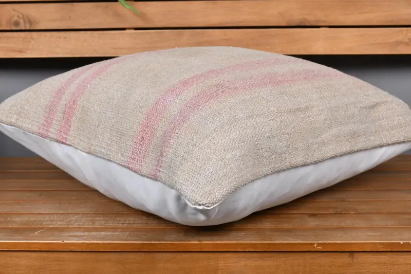 Pillow, Handwoven Pillow Case, 24x24 Beige Cushion Cover, Wholesale Pillow, Gift Pillow, Throw Kilim Pillow, Ethnical Kilim Rug Pillow - 4