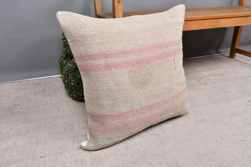 Pillow, Handwoven Pillow Case, 24x24 Beige Cushion Cover, Wholesale Pillow, Gift Pillow, Throw Kilim Pillow, Ethnical Kilim Rug Pillow - 7