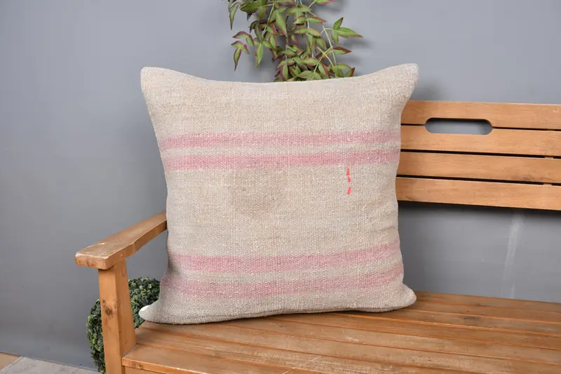 Pillow, Handwoven Pillow Case, 24x24 Beige Cushion Cover, Wholesale Pillow, Gift Pillow, Throw Kilim Pillow, Ethnical Kilim Rug Pillow - 1