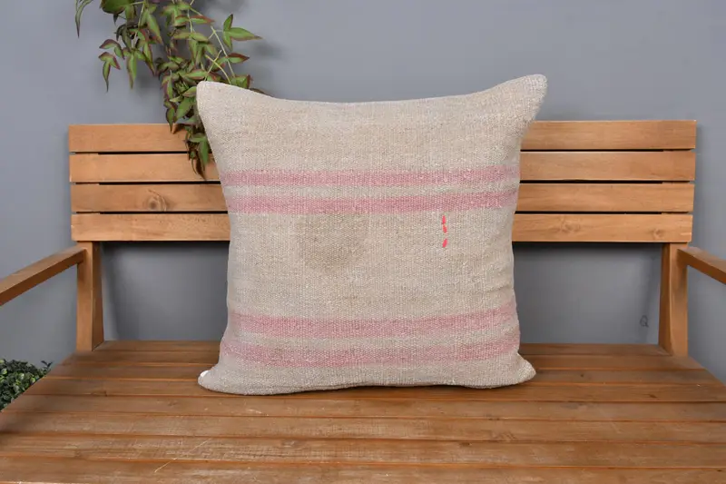Pillow, Handwoven Pillow Case, 24x24 Beige Cushion Cover, Wholesale Pillow, Gift Pillow, Throw Kilim Pillow, Ethnical Kilim Rug Pillow - 6