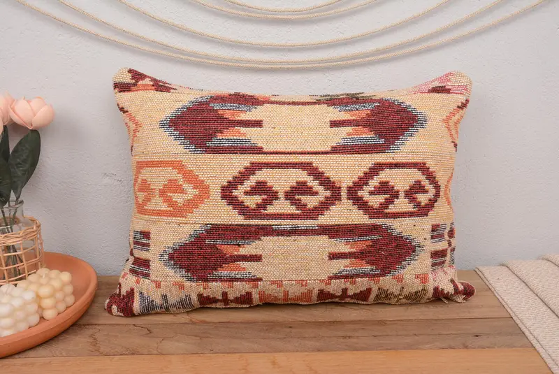 Geometric Embroidered Pillow, 16x24 Inches Decorative Pillow - 3