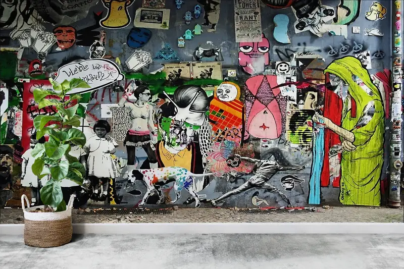 Modern Graffiti Baskılı Duvar Kağıdı: Trendy, Renkli, Sanatsal Ev Dekorasyonu