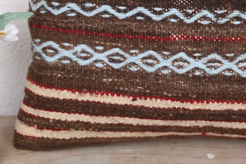 Pillow Case, 12x20 Brown Pillow Sham, Kilim Cushion Sham, Interior Designer Pillow, Kilim Pillow, Handwoven Pillow Cover Cushion - 3