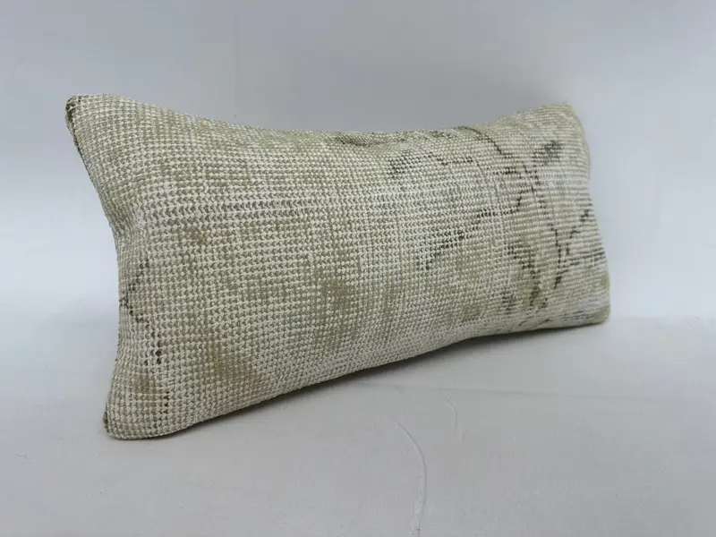 Pillow Cover, Turkish Pillow, Crochet Pattern Pillow Sham, 10x20 Beige Pillow Sham, Patio Pillow Case, Turkish Kilim Pillow, Throw Kilim Pillow - 2
