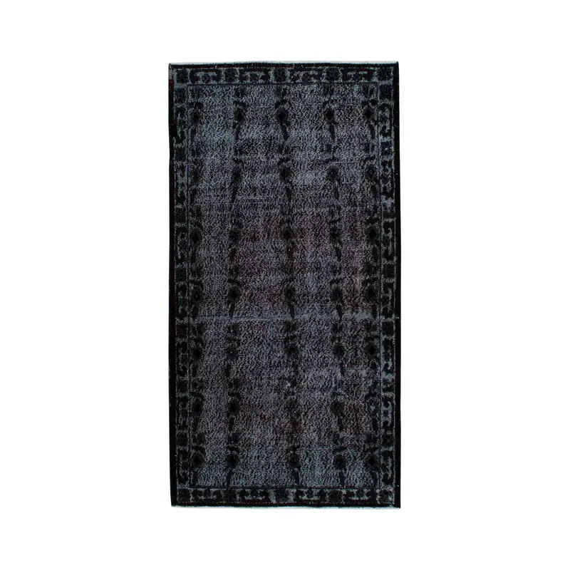 Türkischer Vintage-Teppich, Fläche 109 x 214 cm, schwarzer Ikat-Wollteppich - 1