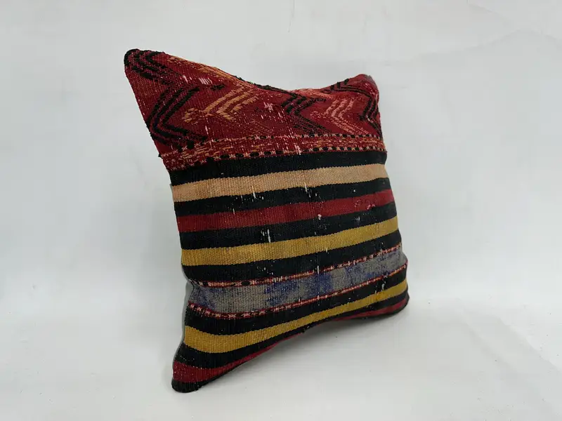Pillow Case, Vintage Kilim Pillow, Boho Pillow, Living Room Throw Cushion, Armchair Pillow, 18x18 Red Cushion Cover, Turkish Kilim Pillow - 3