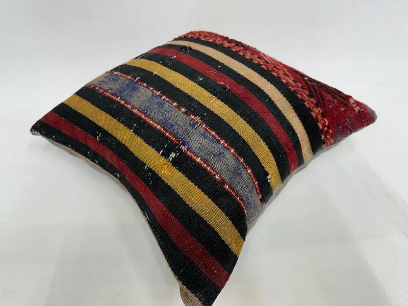Pillow Case, Vintage Kilim Pillow, Boho Pillow, Living Room Throw Cushion, Armchair Pillow, 18x18 Red Cushion Cover, Turkish Kilim Pillow - 6