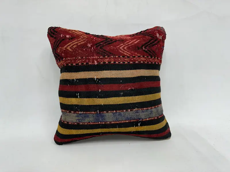 Pillow Case, Vintage Kilim Pillow, Boho Pillow, Living Room Throw Cushion, Armchair Pillow, 18x18 Red Cushion Cover, Turkish Kilim Pillow - 1