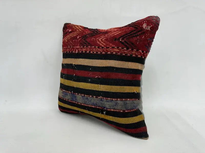 Pillow Case, Vintage Kilim Pillow, Boho Pillow, Living Room Throw Cushion, Armchair Pillow, 18x18 Red Cushion Cover, Turkish Kilim Pillow - 4