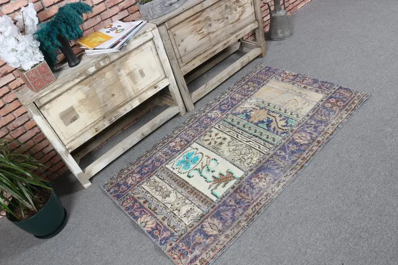 2.7x4.7 ft Vintage Türk Halısı, Küçük Halı, Oushak Mavi Yün Halı - 1