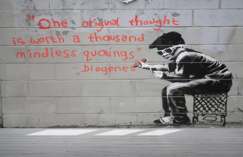 Modern Mekanlar için Zarif Banksy Graffiti Boy Baskılı Duvar Kağıdı