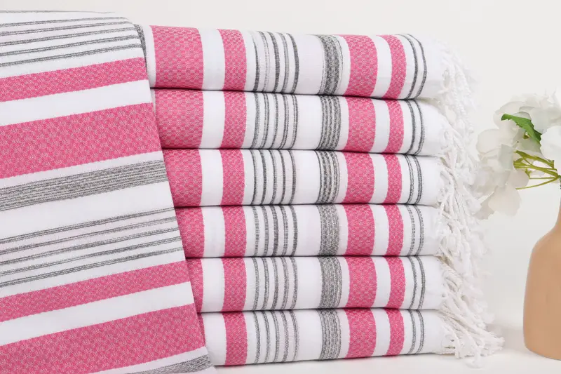 Toalla de algodón rosa-gris turco orgánico, regalo de despedida de soltera, 38x71 pulgadas