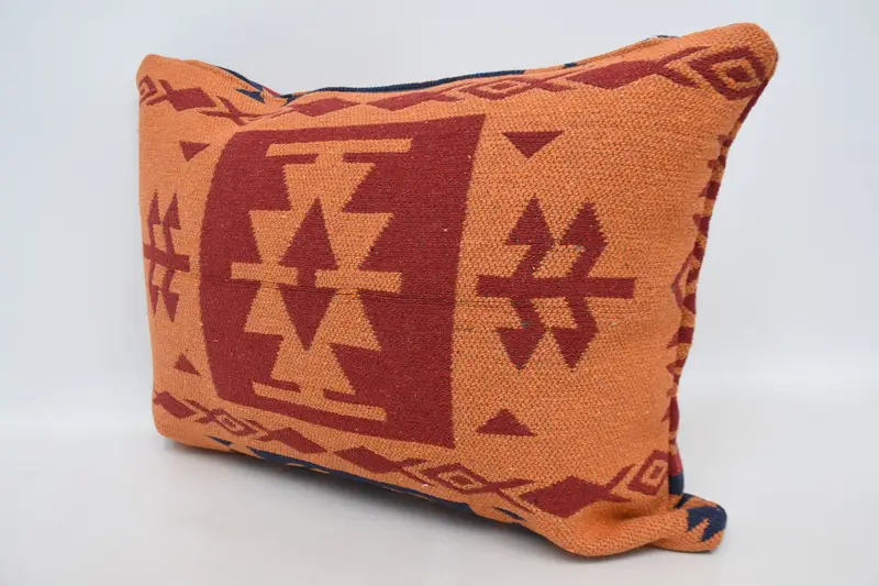 Cushion Case, Turkish Kilim Pillow, Antique Pillows, 20x28 Orange Cushion, Ethnical Kilim Rug Pillow, Wool Kilim Pillow Pillow Cover - 4