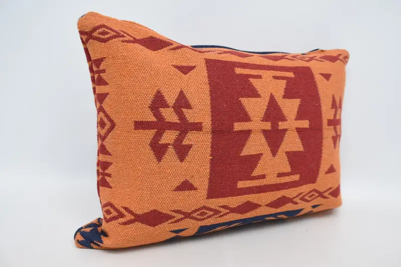Cushion Case, Turkish Kilim Pillow, Antique Pillows, 20x28 Orange Cushion, Ethnical Kilim Rug Pillow, Wool Kilim Pillow Pillow Cover - 3