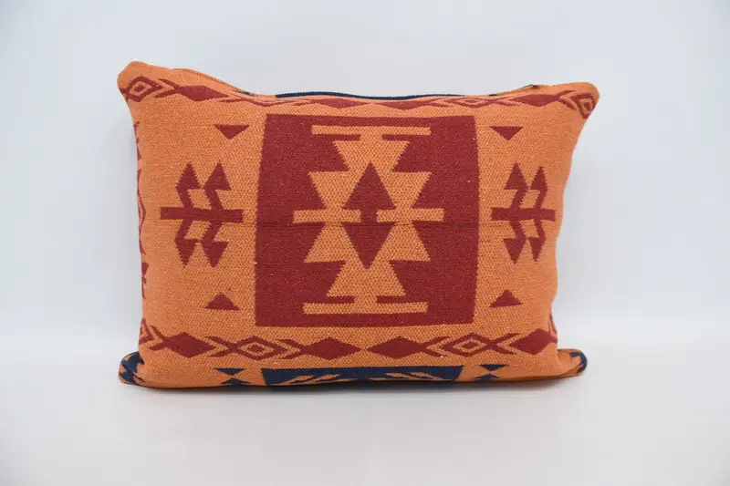 Cushion Case, Turkish Kilim Pillow, Antique Pillows, 20x28 Orange Cushion, Ethnical Kilim Rug Pillow, Wool Kilim Pillow Pillow Cover - 1