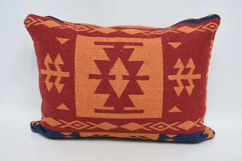 Cushion Case, Turkish Kilim Pillow, Antique Pillows, 20x28 Orange Cushion, Ethnical Kilim Rug Pillow, Wool Kilim Pillow Pillow Cover - 6