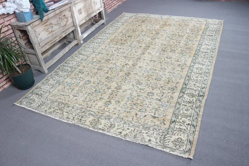 Vintage Büyük Halı 6x8,8 ft (182x267 cm), Oushak Mavi Puantiyeli Türk Halısı - 1