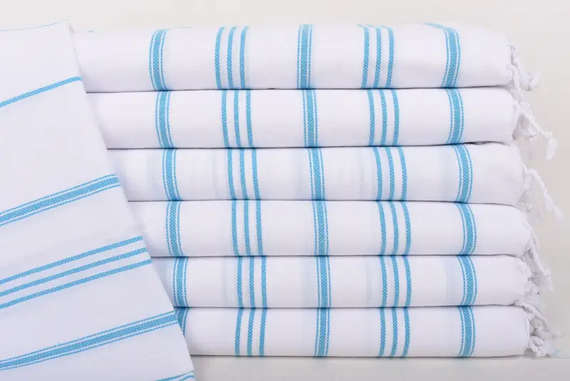 Wedding Favors Hand Towel Turquoise Striped Organic Cotton, 40x24 Inches