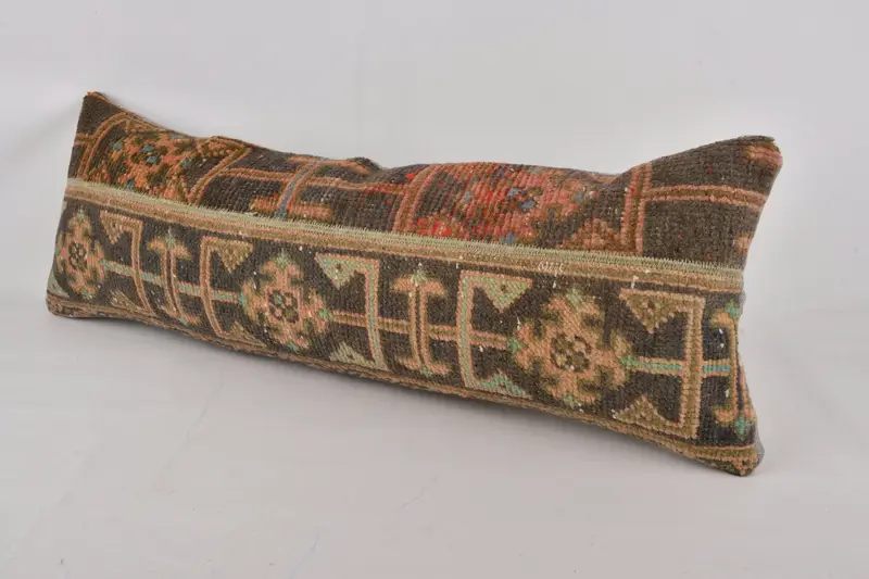 Comfy Throw Cushion Cover, Kilim Pillow Cover, 12x36 Brown Cushion Case, Vintage Kilim Pillow, Pillow for Sofa, Pillow Case - 3