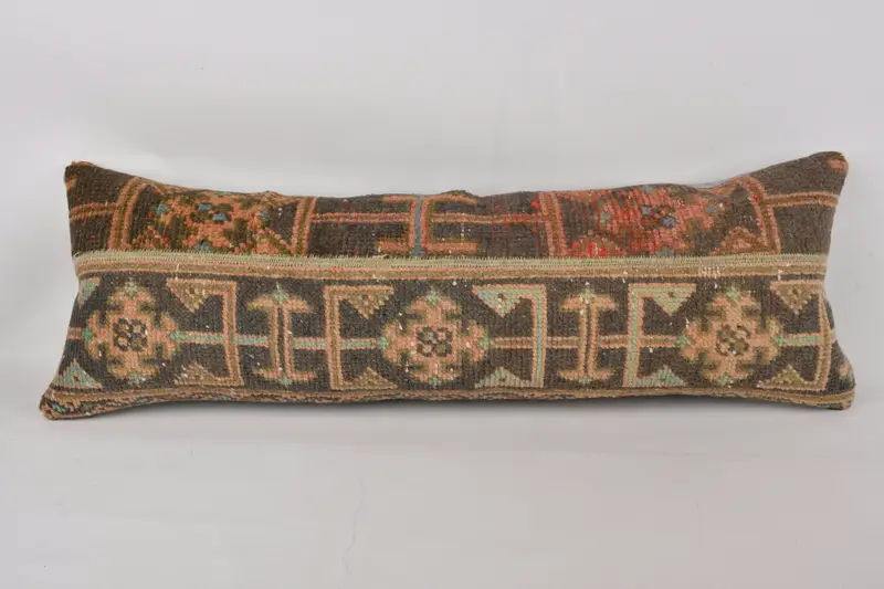 Comfy Throw Cushion Cover, Kilim Pillow Cover, 12x36 Brown Cushion Case, Vintage Kilim Pillow, Pillow for Sofa, Pillow Case - 1